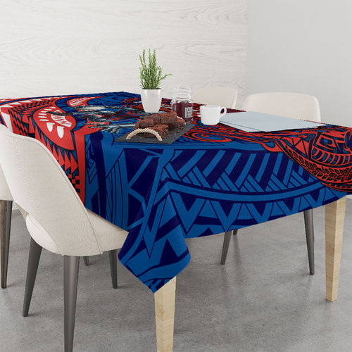 Personalised Newcastle Knights Tablecloth Polynesian Tribal Art Style With Armored Knight Mascot