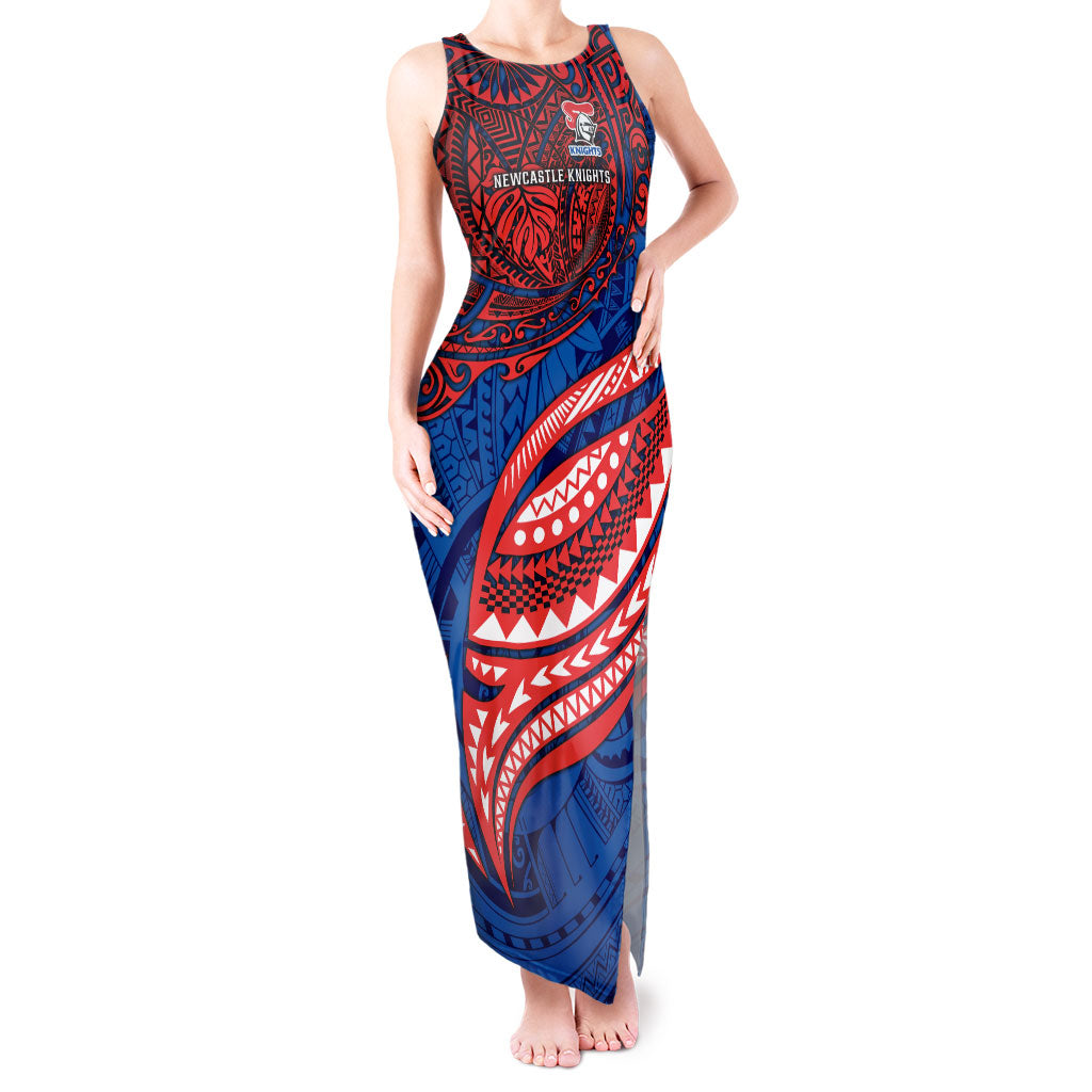 Personalised Newcastle Knights Tank Maxi Dress Polynesian Tribal Art Style With Armored Knight Mascot