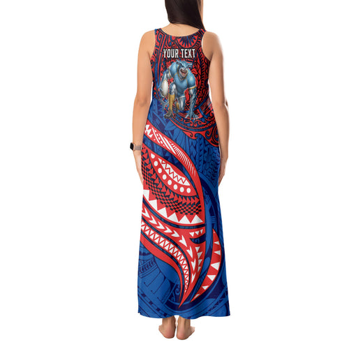 Personalised Newcastle Knights Tank Maxi Dress Polynesian Tribal Art Style With Armored Knight Mascot