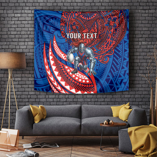 Personalised Newcastle Knights Tapestry Polynesian Tribal Art Style With Armored Knight Mascot