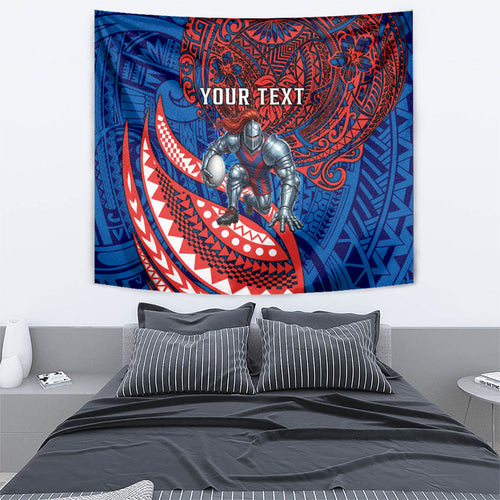 Personalised Newcastle Knights Tapestry Polynesian Tribal Art Style With Armored Knight Mascot