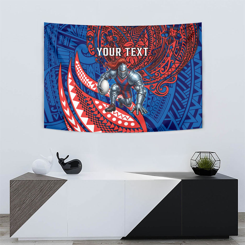 Personalised Newcastle Knights Tapestry Polynesian Tribal Art Style With Armored Knight Mascot