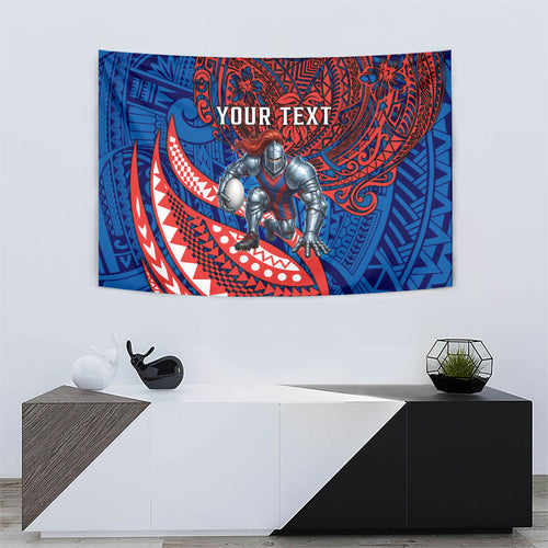Personalised Newcastle Knights Tapestry Polynesian Tribal Art Style With Armored Knight Mascot