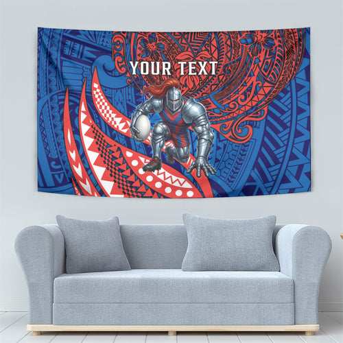 Personalised Newcastle Knights Tapestry Polynesian Tribal Art Style With Armored Knight Mascot