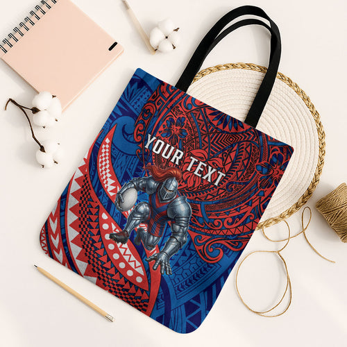 Personalised Newcastle Knights Tote Bag Polynesian Tribal Art Style With Armored Knight Mascot