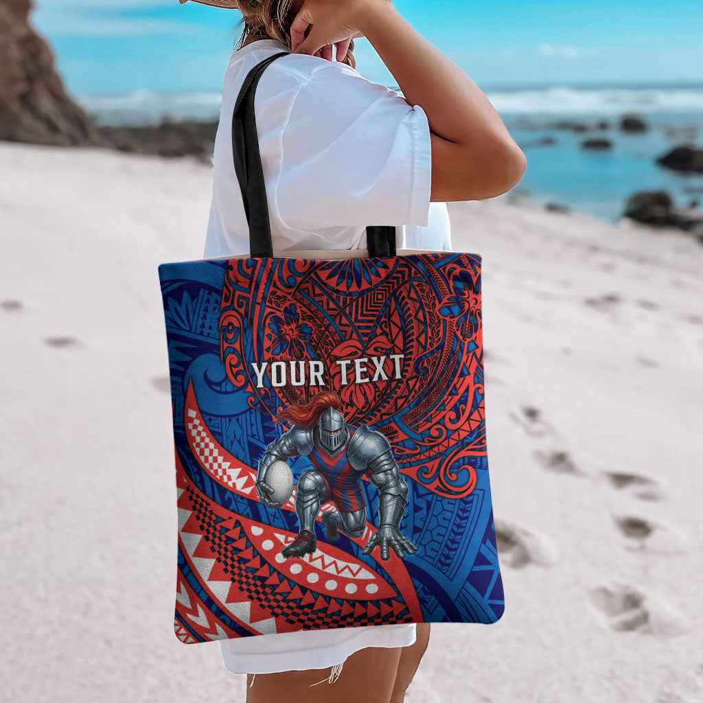 Personalised Newcastle Knights Tote Bag Polynesian Tribal Art Style With Armored Knight Mascot