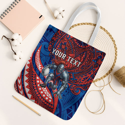 Personalised Newcastle Knights Tote Bag Polynesian Tribal Art Style With Armored Knight Mascot