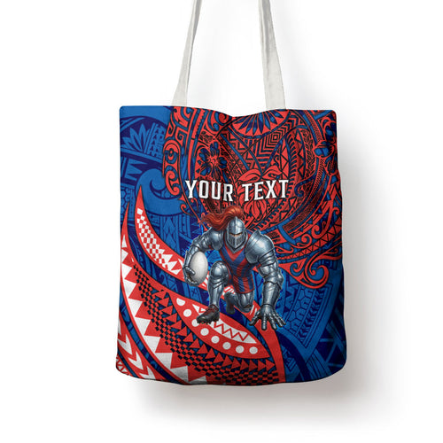 Personalised Newcastle Knights Tote Bag Polynesian Tribal Art Style With Armored Knight Mascot