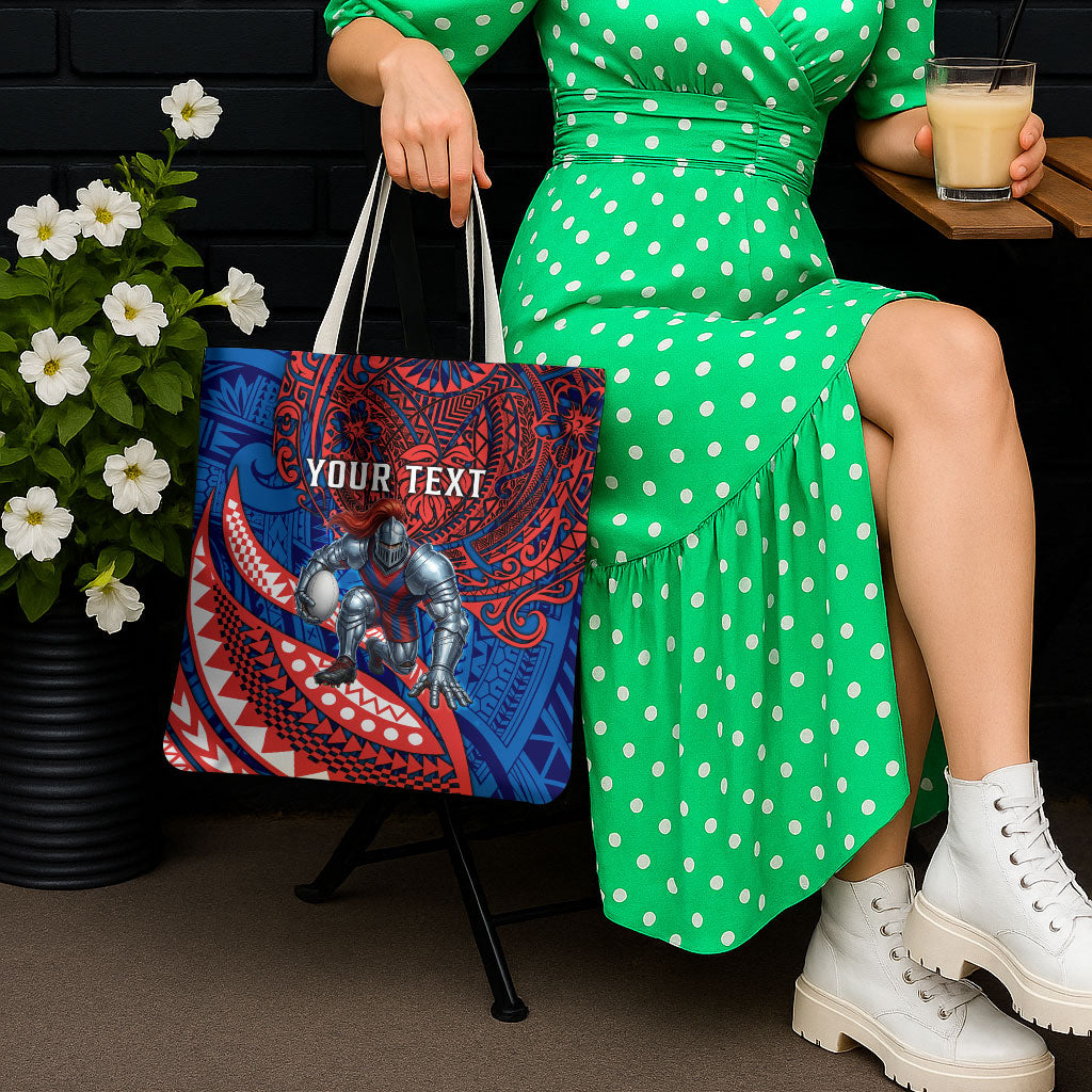 Personalised Newcastle Knights Tote Bag Polynesian Tribal Art Style With Armored Knight Mascot