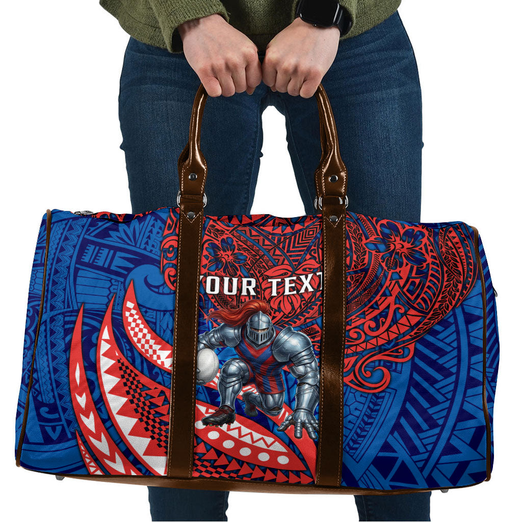 Personalised Newcastle Knights Travel Bag Polynesian Tribal Art Style With Armored Knight Mascot