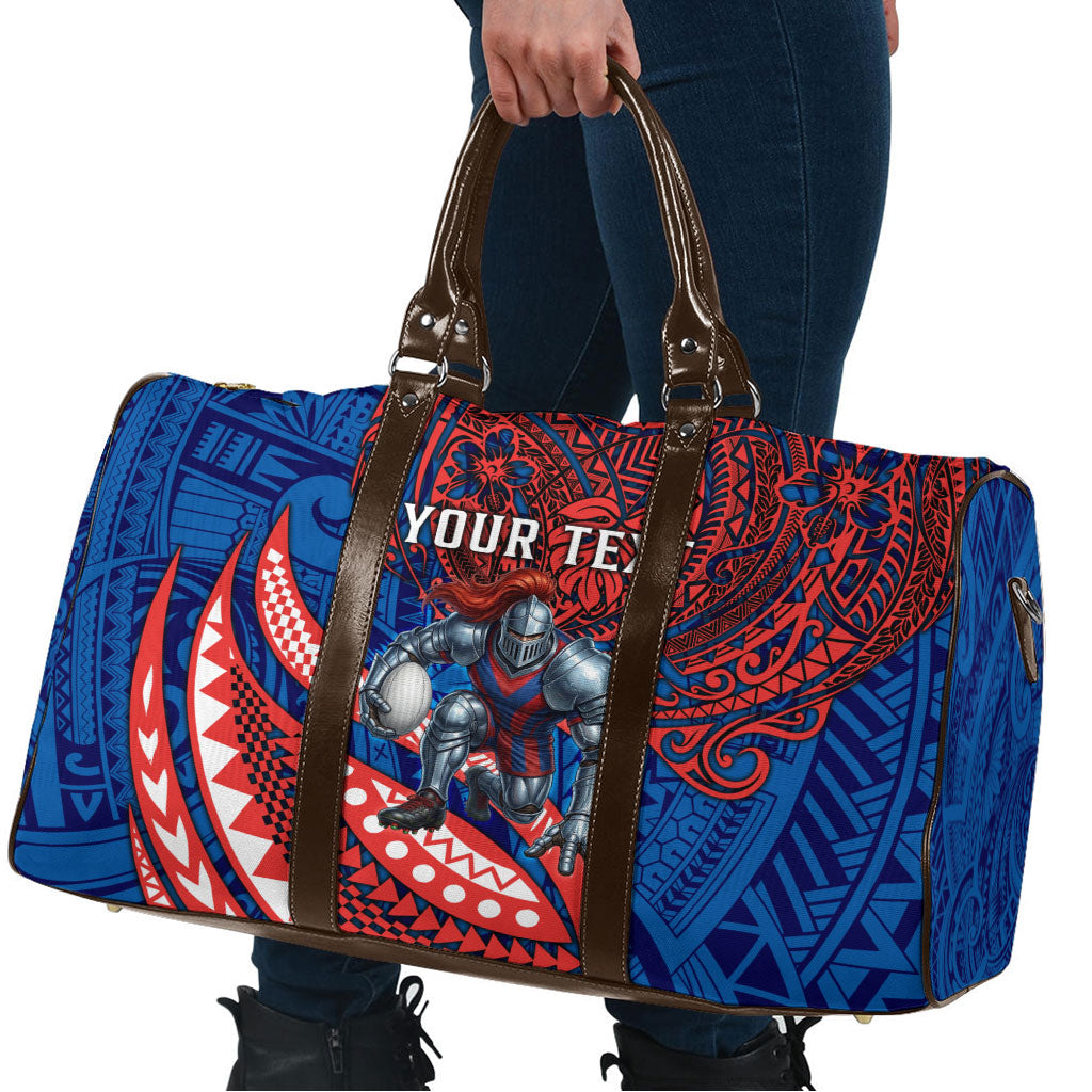 Personalised Newcastle Knights Travel Bag Polynesian Tribal Art Style With Armored Knight Mascot