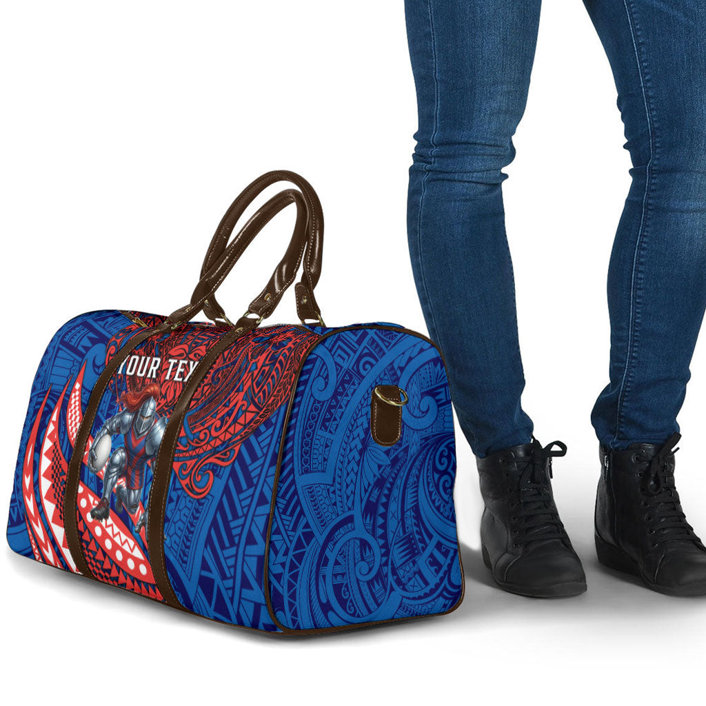 Personalised Newcastle Knights Travel Bag Polynesian Tribal Art Style With Armored Knight Mascot
