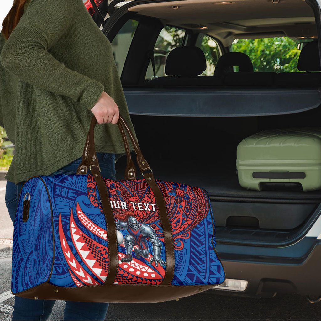 Personalised Newcastle Knights Travel Bag Polynesian Tribal Art Style With Armored Knight Mascot