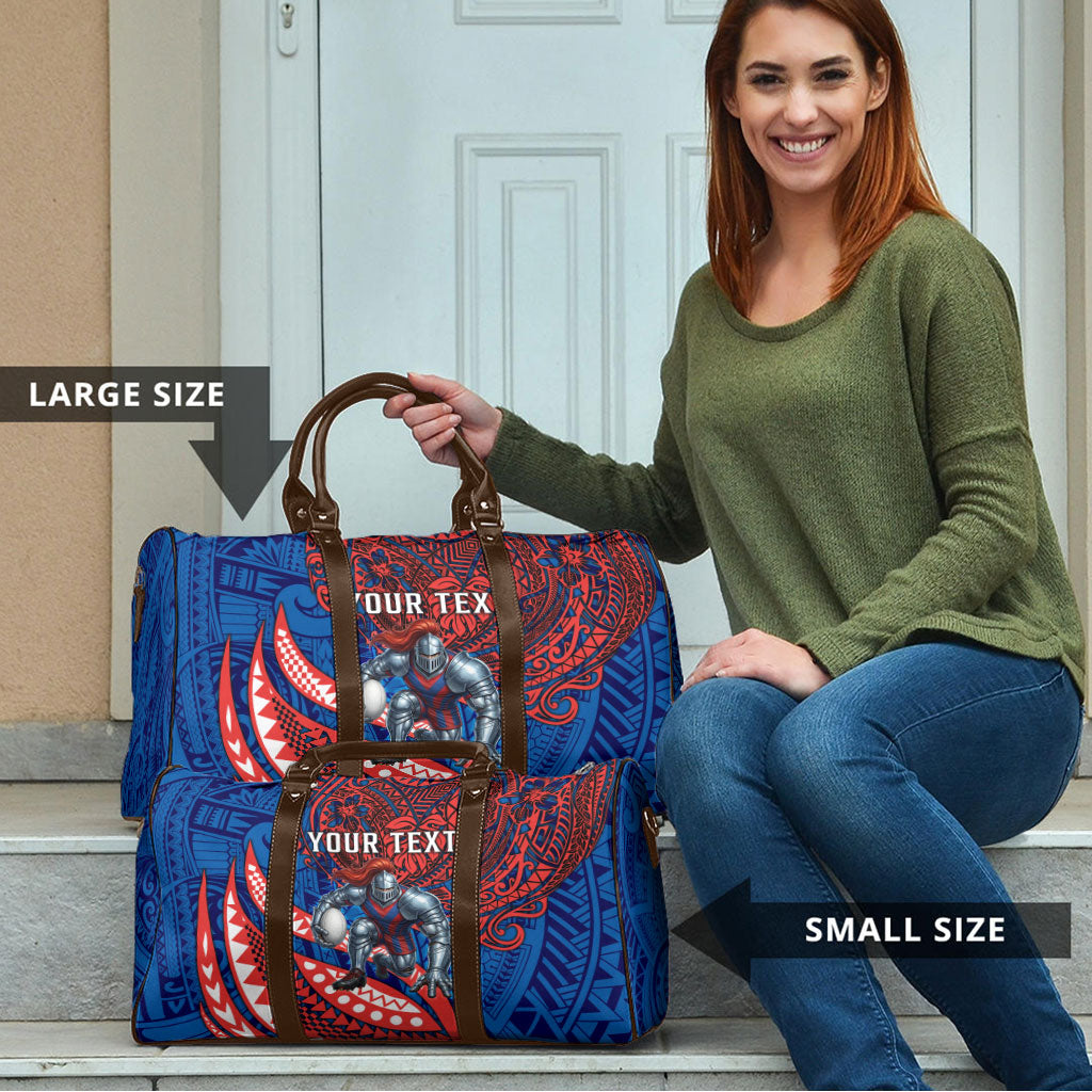 Personalised Newcastle Knights Travel Bag Polynesian Tribal Art Style With Armored Knight Mascot