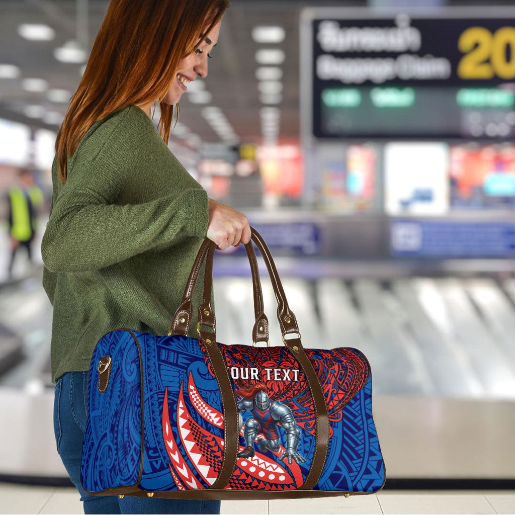 Personalised Newcastle Knights Travel Bag Polynesian Tribal Art Style With Armored Knight Mascot