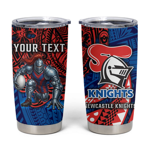 Personalised Newcastle Knights Tumbler Cup Polynesian Tribal Art Style With Armored Knight Mascot