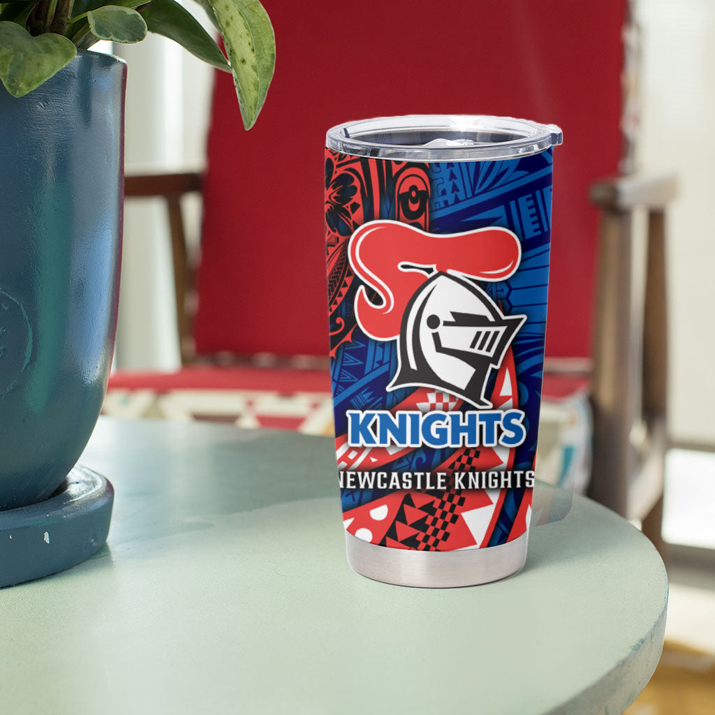 Personalised Newcastle Knights Tumbler Cup Polynesian Tribal Art Style With Armored Knight Mascot