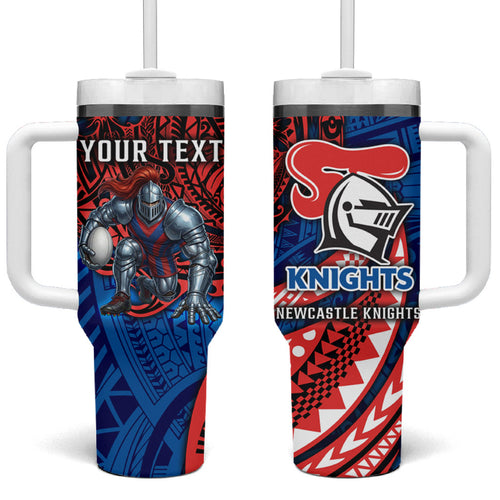 Personalised Newcastle Knights Tumbler With Handle Polynesian Tribal Art Style With Armored Knight Mascot