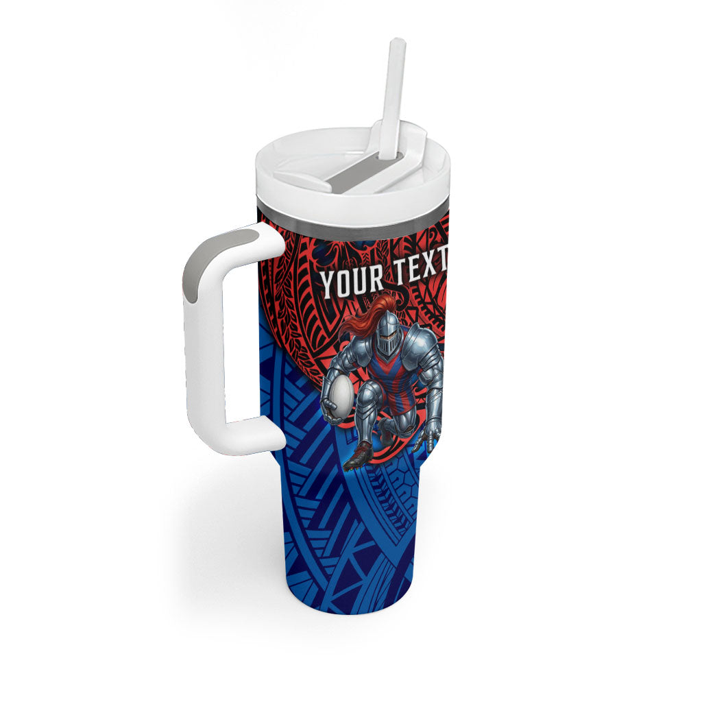 Personalised Newcastle Knights Tumbler With Handle Polynesian Tribal Art Style With Armored Knight Mascot