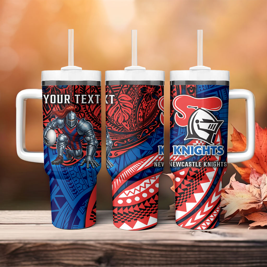 Personalised Newcastle Knights Tumbler With Handle Polynesian Tribal Art Style With Armored Knight Mascot