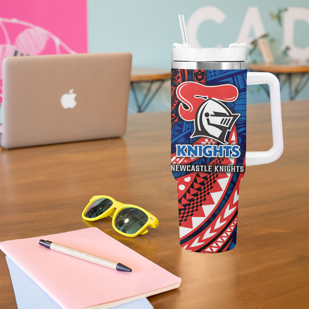 Personalised Newcastle Knights Tumbler With Handle Polynesian Tribal Art Style With Armored Knight Mascot