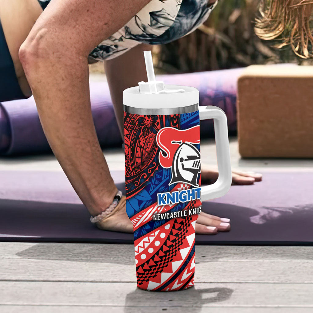 Personalised Newcastle Knights Tumbler With Handle Polynesian Tribal Art Style With Armored Knight Mascot