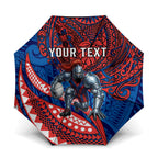 Personalised Newcastle Knights Umbrella Polynesian Tribal Art Style With Armored Knight Mascot