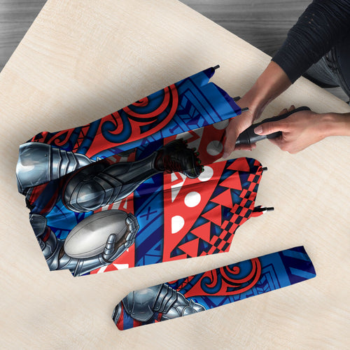 Personalised Newcastle Knights Umbrella Polynesian Tribal Art Style With Armored Knight Mascot
