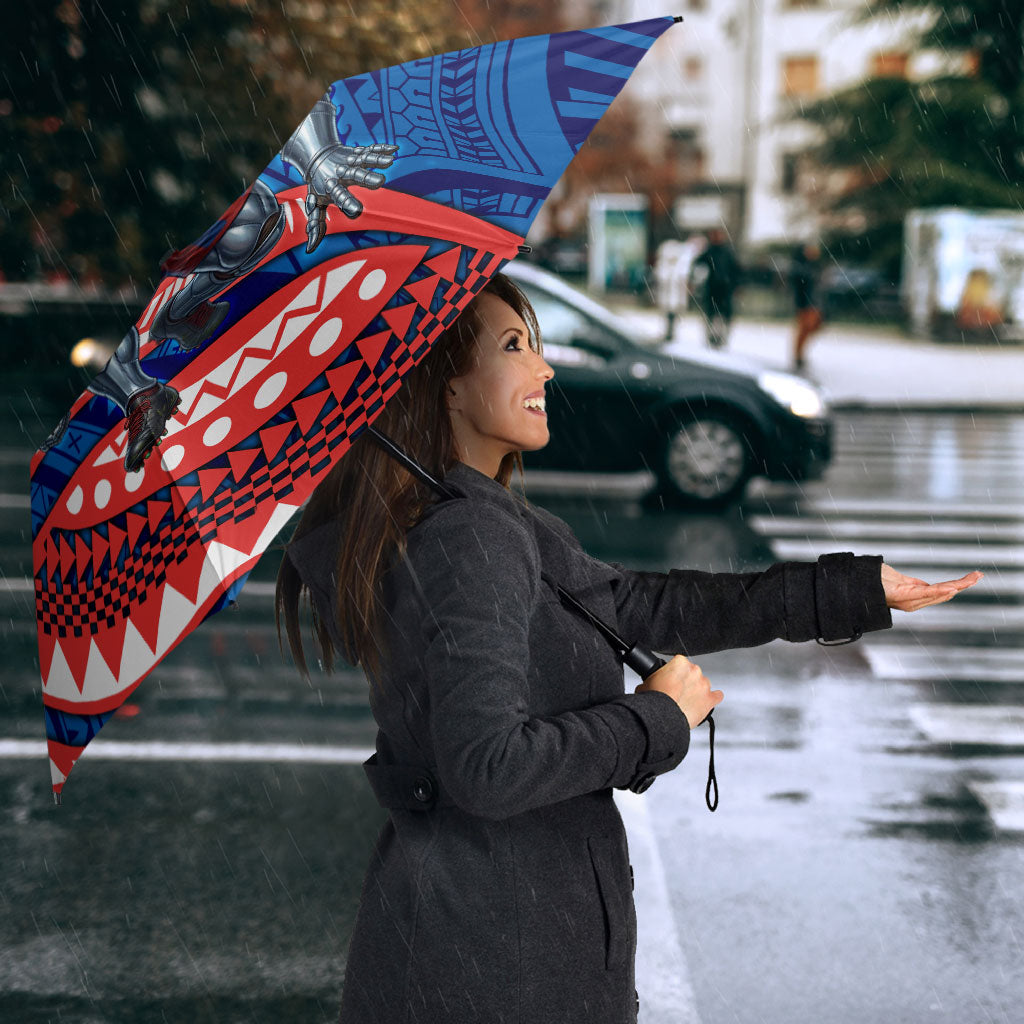 Personalised Newcastle Knights Umbrella Polynesian Tribal Art Style With Armored Knight Mascot