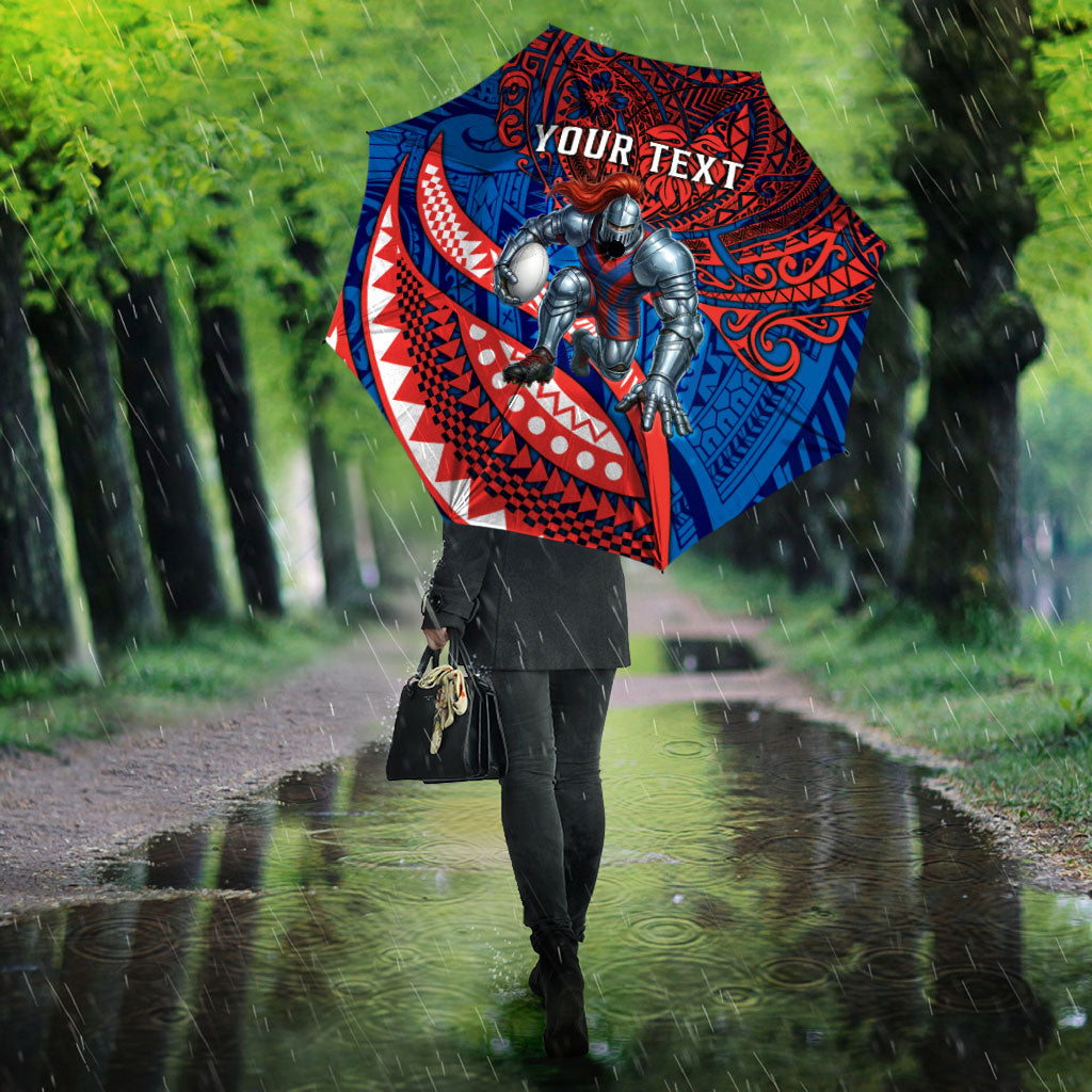 Personalised Newcastle Knights Umbrella Polynesian Tribal Art Style With Armored Knight Mascot
