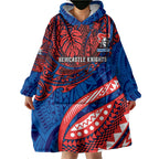 Personalised Newcastle Knights Wearable Blanket Hoodie Polynesian Tribal Art Style With Armored Knight Mascot