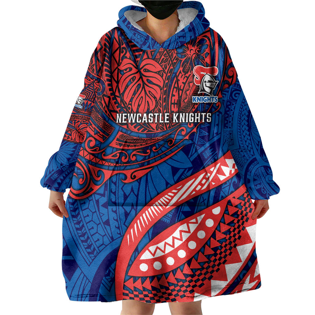 Personalised Newcastle Knights Wearable Blanket Hoodie Polynesian Tribal Art Style With Armored Knight Mascot