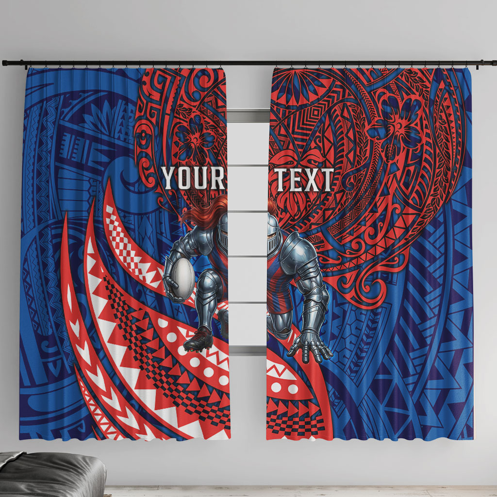 Personalised Newcastle Knights Window Curtain Polynesian Tribal Art Style With Armored Knight Mascot
