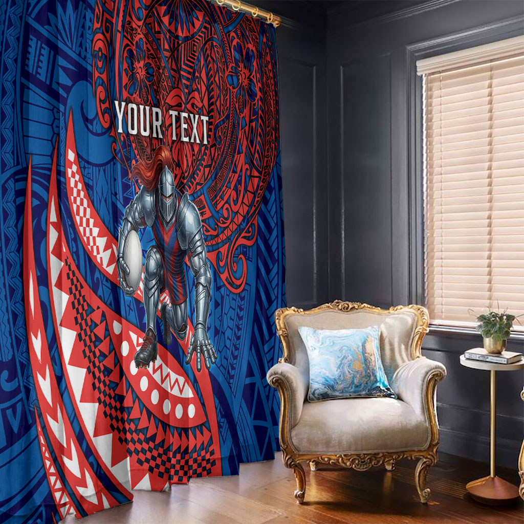 Personalised Newcastle Knights Window Curtain Polynesian Tribal Art Style With Armored Knight Mascot