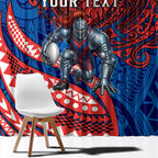 Personalised Newcastle Knights Window Curtain Polynesian Tribal Art Style With Armored Knight Mascot