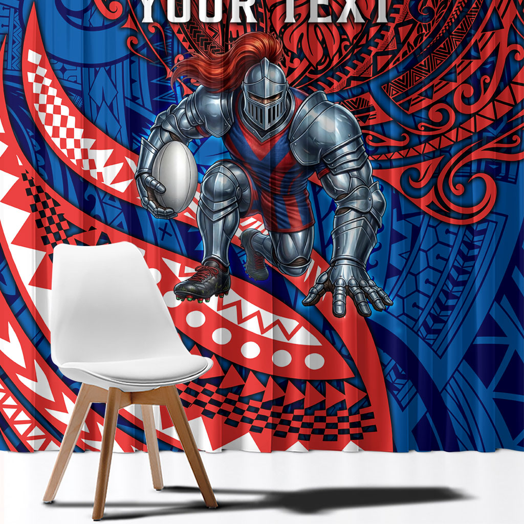Personalised Newcastle Knights Window Curtain Polynesian Tribal Art Style With Armored Knight Mascot
