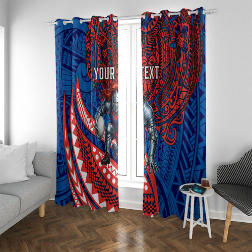 Personalised Newcastle Knights Window Curtain Polynesian Tribal Art Style With Armored Knight Mascot