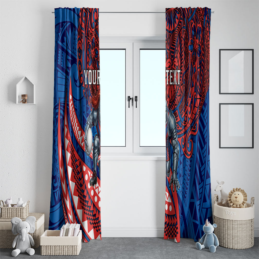 Personalised Newcastle Knights Window Curtain Polynesian Tribal Art Style With Armored Knight Mascot