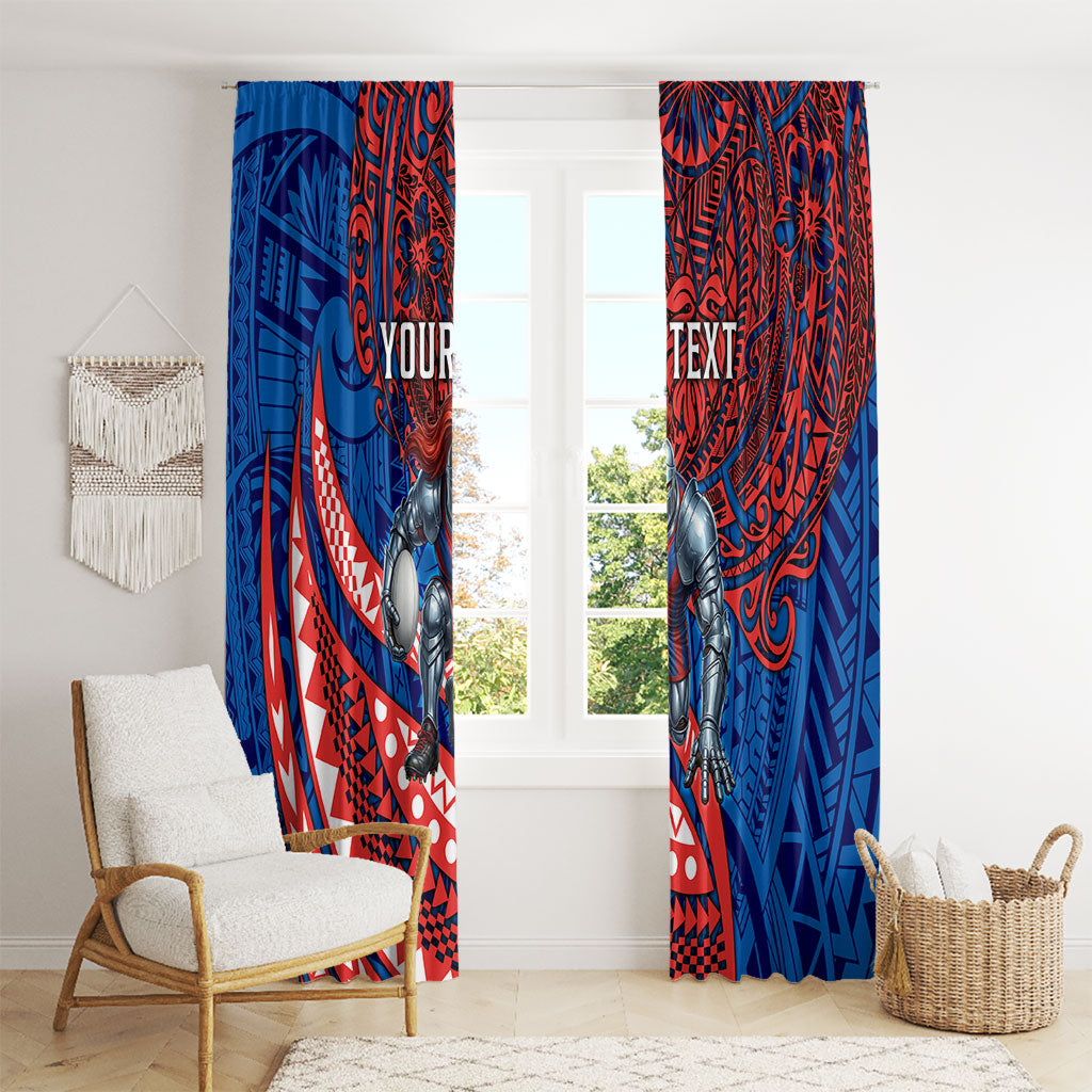 Personalised Newcastle Knights Window Curtain Polynesian Tribal Art Style With Armored Knight Mascot