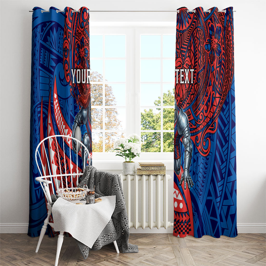 Personalised Newcastle Knights Window Curtain Polynesian Tribal Art Style With Armored Knight Mascot