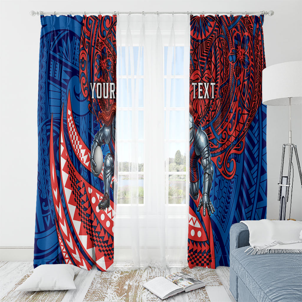 Personalised Newcastle Knights Window Curtain Polynesian Tribal Art Style With Armored Knight Mascot