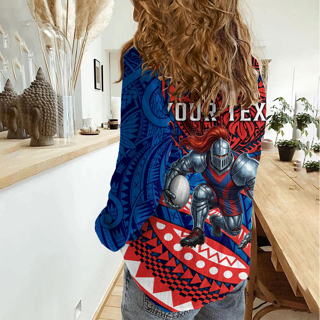 Personalised Newcastle Knights Women Casual Shirt Polynesian Tribal Art Style With Armored Knight Mascot