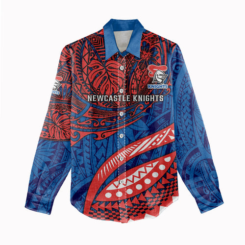 Personalised Newcastle Knights Women Casual Shirt Polynesian Tribal Art Style With Armored Knight Mascot