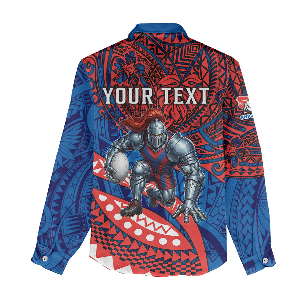 Personalised Newcastle Knights Women Casual Shirt Polynesian Tribal Art Style With Armored Knight Mascot