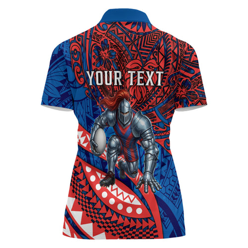 Personalised Newcastle Knights Women Polo Shirt Polynesian Tribal Art Style With Armored Knight Mascot