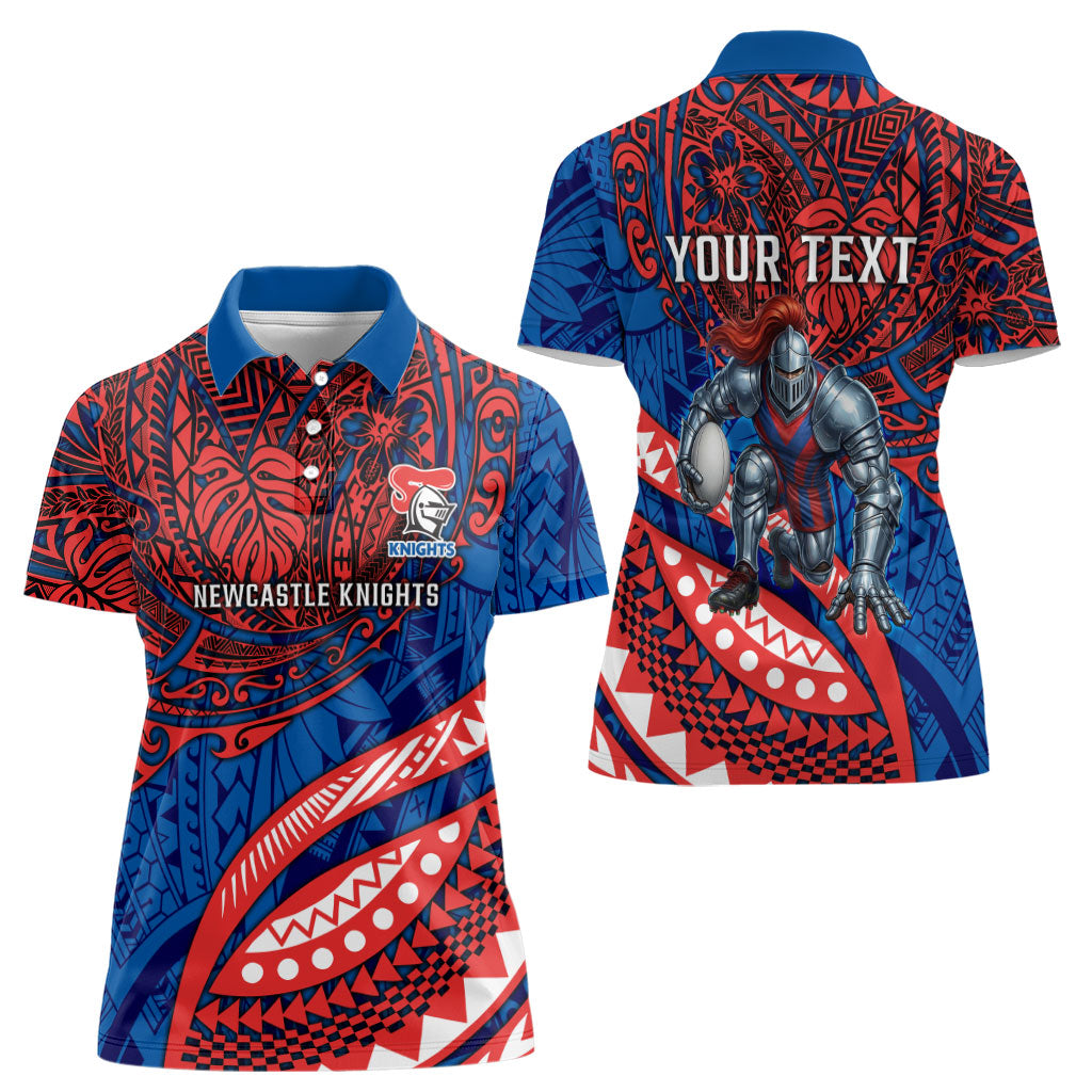 Personalised Newcastle Knights Women Polo Shirt Polynesian Tribal Art Style With Armored Knight Mascot