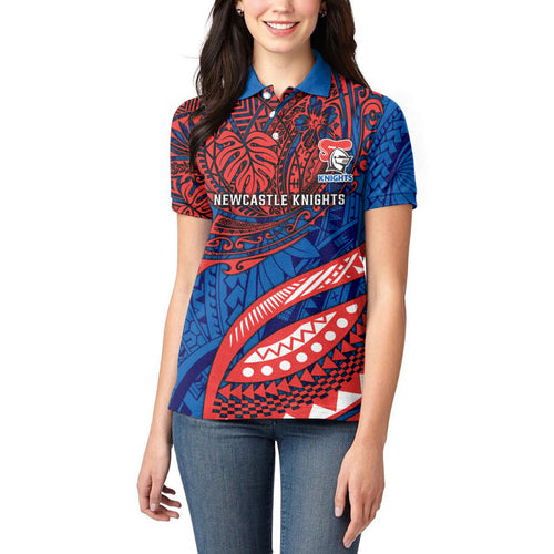 Personalised Newcastle Knights Women Polo Shirt Polynesian Tribal Art Style With Armored Knight Mascot