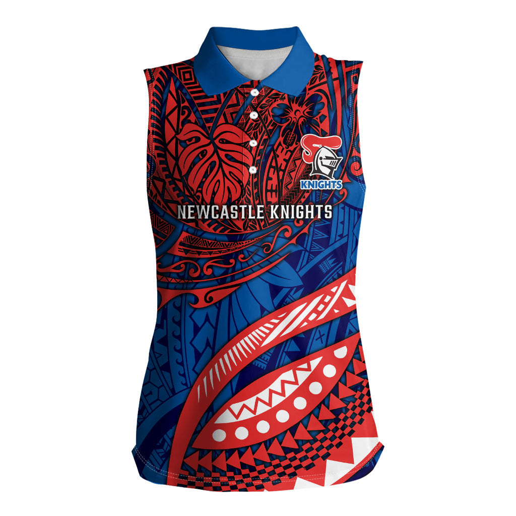 Personalised Newcastle Knights Women Sleeveless Polo Shirt Polynesian Tribal Art Style With Armored Knight Mascot