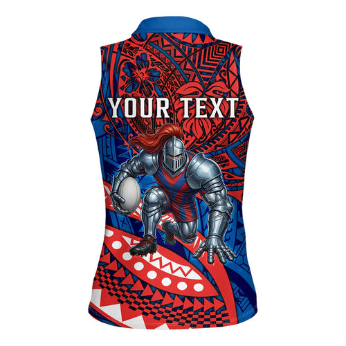 Personalised Newcastle Knights Women Sleeveless Polo Shirt Polynesian Tribal Art Style With Armored Knight Mascot