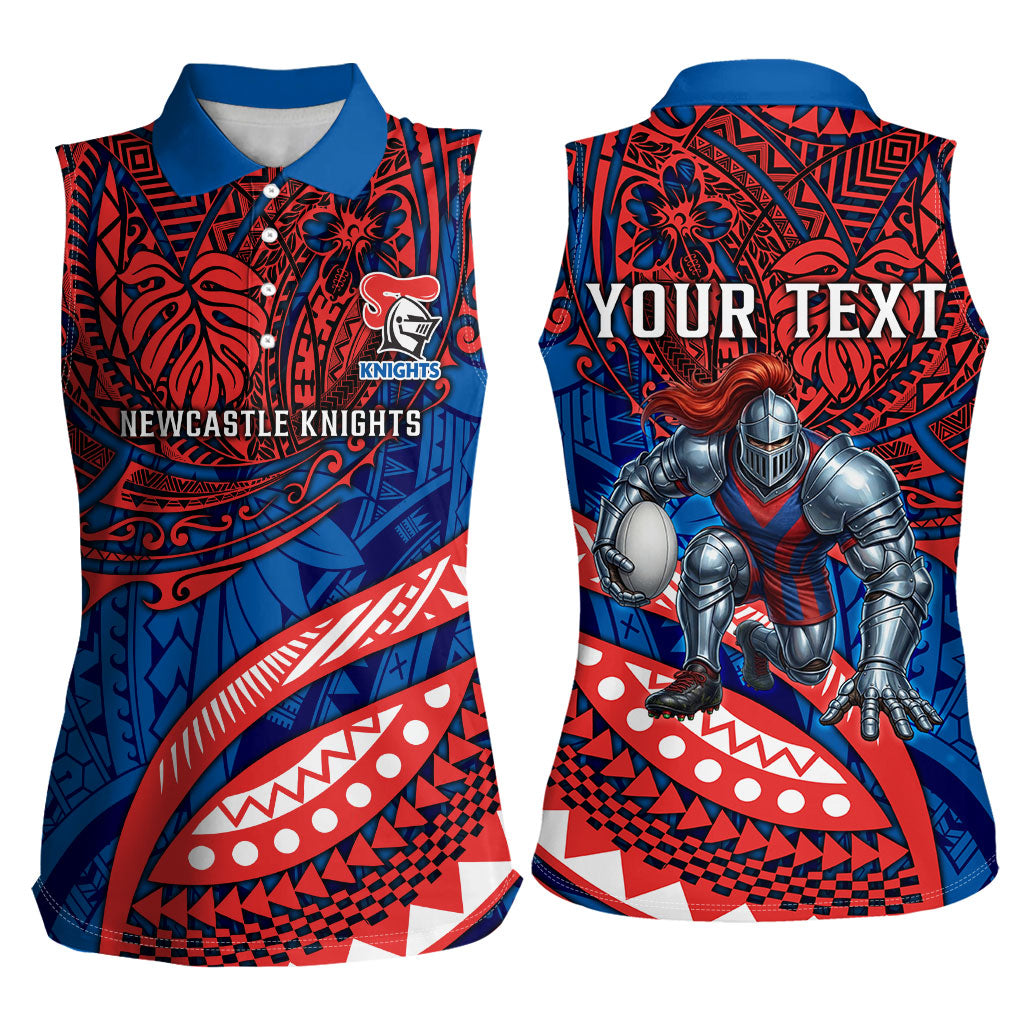 Personalised Newcastle Knights Women Sleeveless Polo Shirt Polynesian Tribal Art Style With Armored Knight Mascot